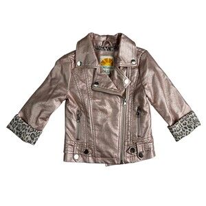 C&C California Toddler Girls Pink Pearl Pleather Moto Jacket  3T  Faux Leather